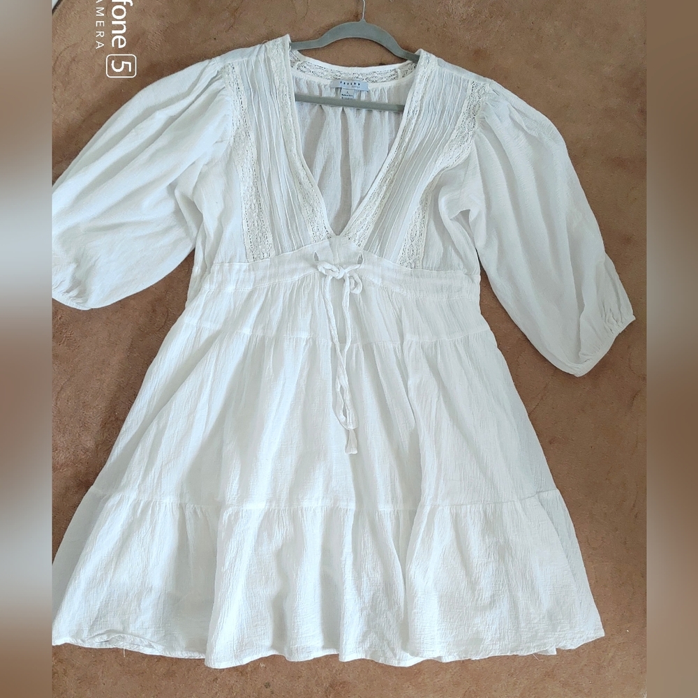 Favlux women's white cotton dress knee length lined Large